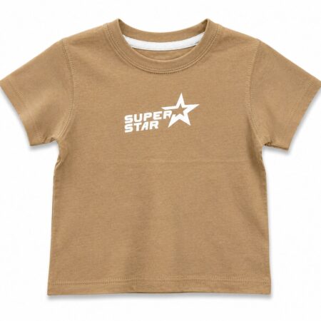 Boys Camel Brown Super Star Printed Half Sleeves T-Shirt