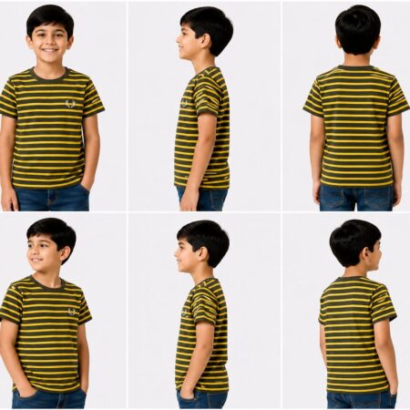 Boys Yellow and Black Stripe Half Sleeves T-Shirt