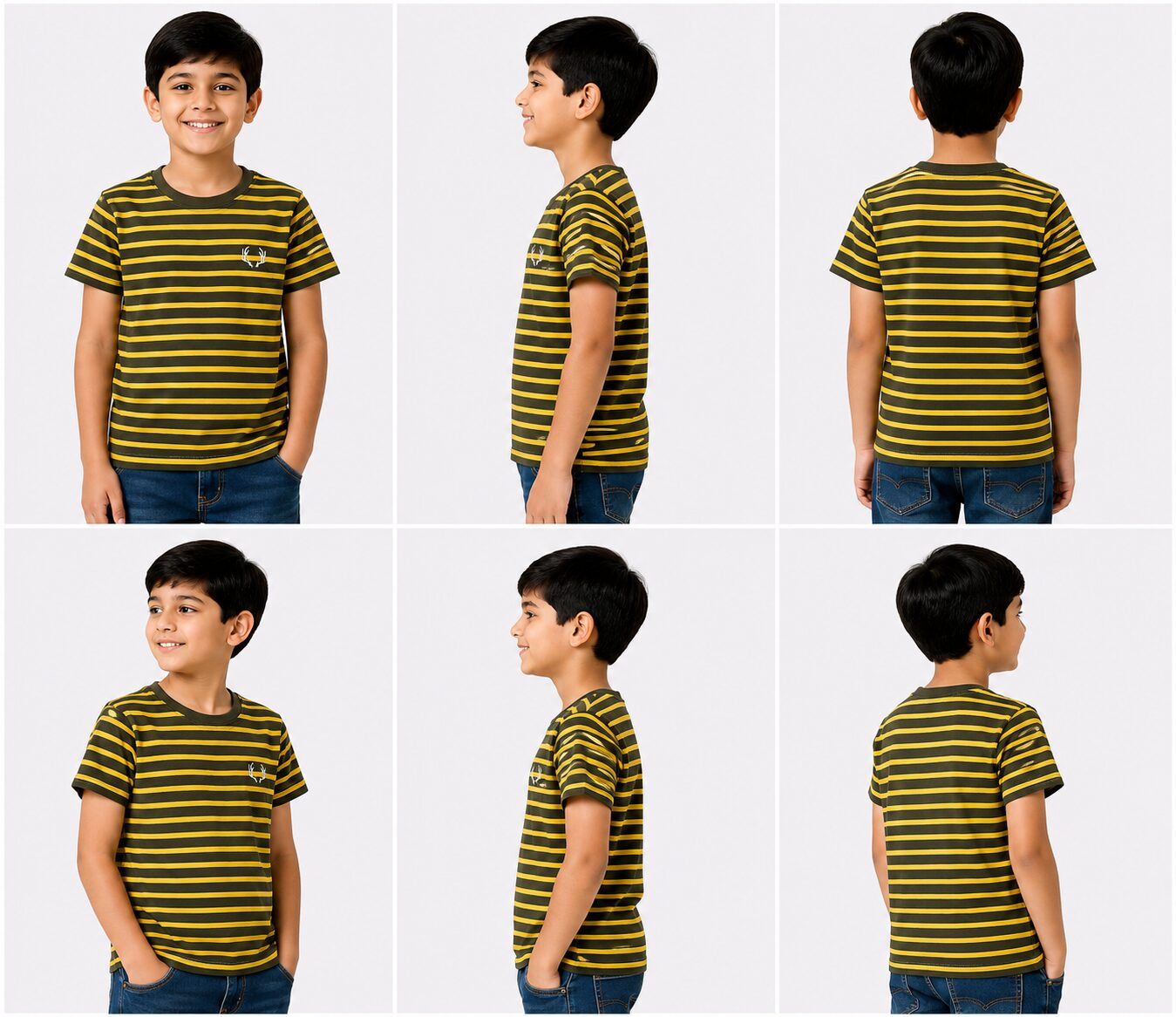 Boys Yellow and Black Stripe Half Sleeves T-Shirt