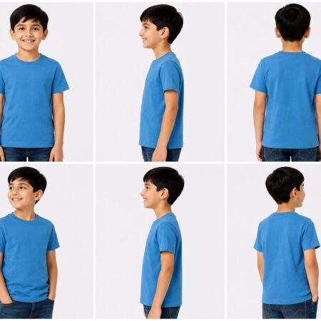 Boys Plain Blue Cotton Half Sleeves T-Shirt Front View