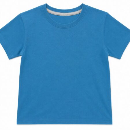 Boys Plain Blue Cotton Half Sleeves T-Shirt Front View