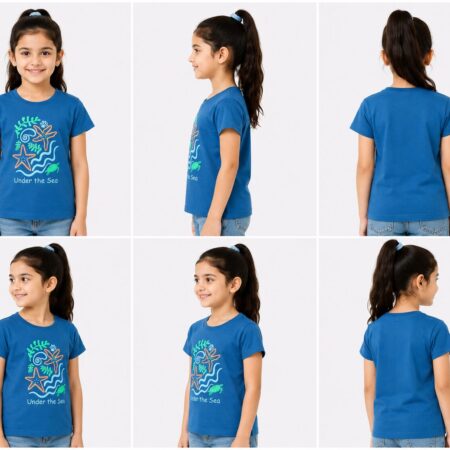 Blue Kids T-Shirt with Under The Sea Ocean Graphic Print