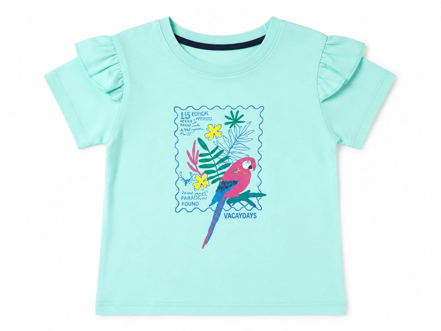 Girls Mint Green T-Shirt with Tropical Bird Graphic Print