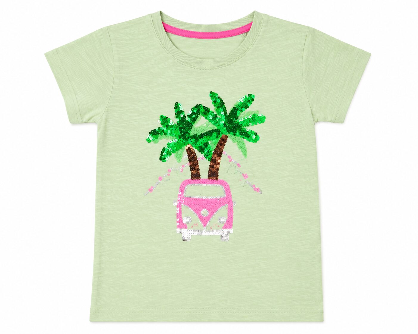 Girls Mint Green T-Shirt with Palm Tree Sequin Design