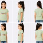 Girls Mint Green Coffee Cups Print Half Sleeves T-Shirt